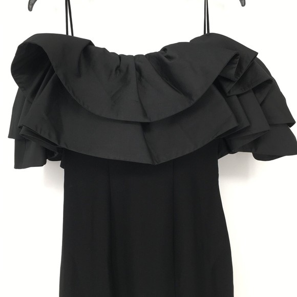 $2100 Rasario Women's Ruffled Off-the-Shoulder Black Column Dress Size 4 NWT - Picture 8 of 8